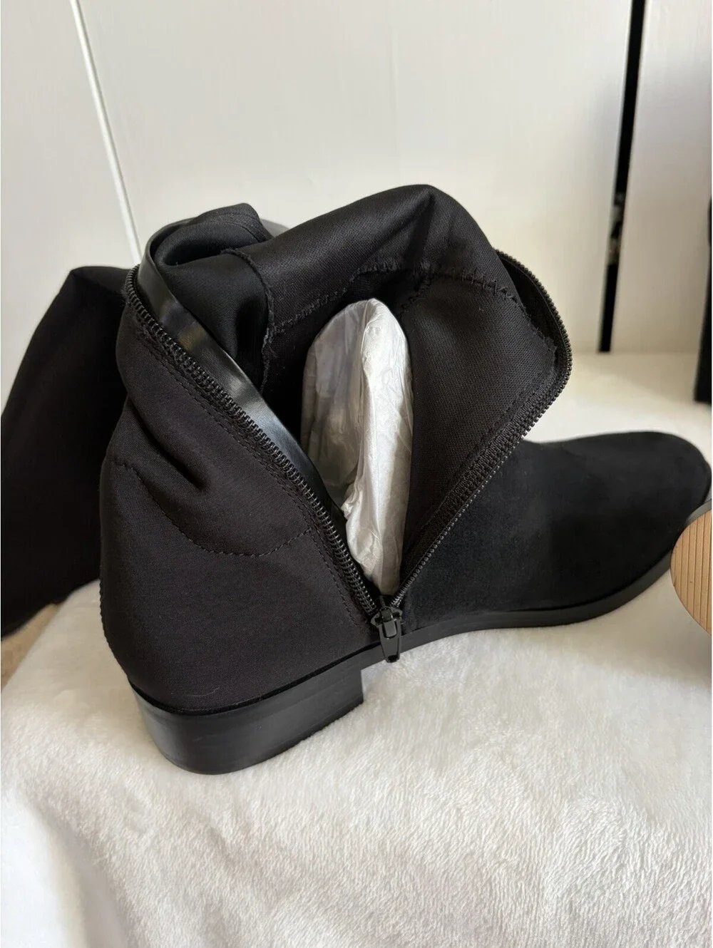 J.Crew Factory Black Faux Suede Knee High Boots with Stretch Women's 7 Pull On